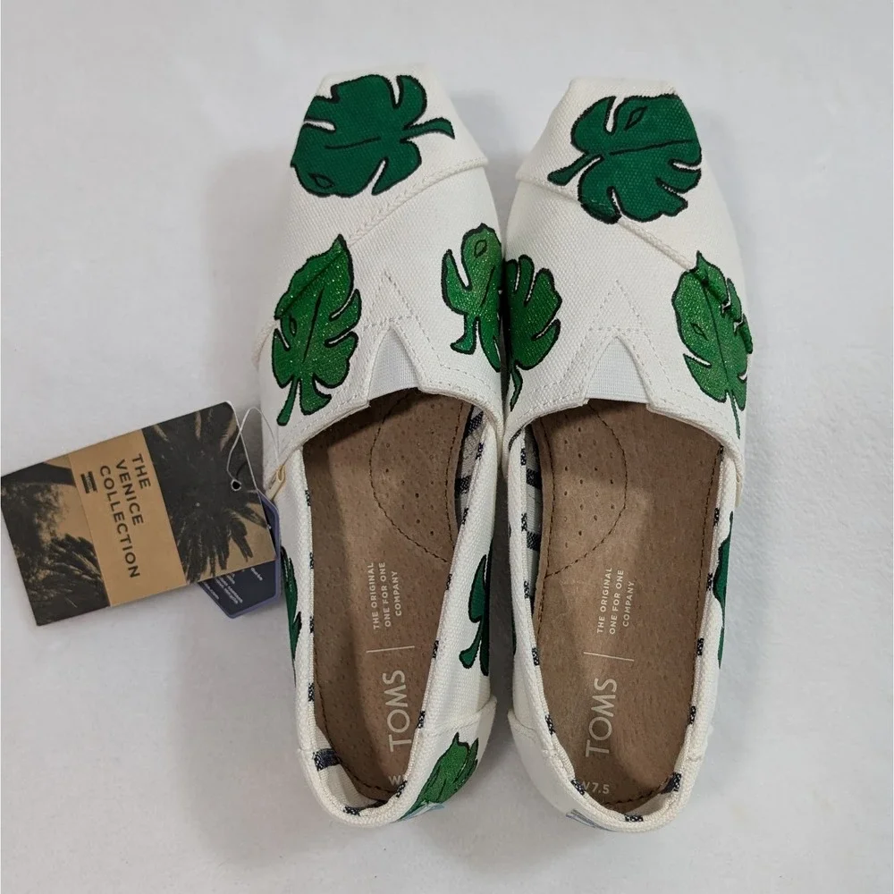 NEW Custom Hand Painted Tom Monstera Leaves Venice Collection Slip On Shoes 7.5‎ - Picture 7 of 12